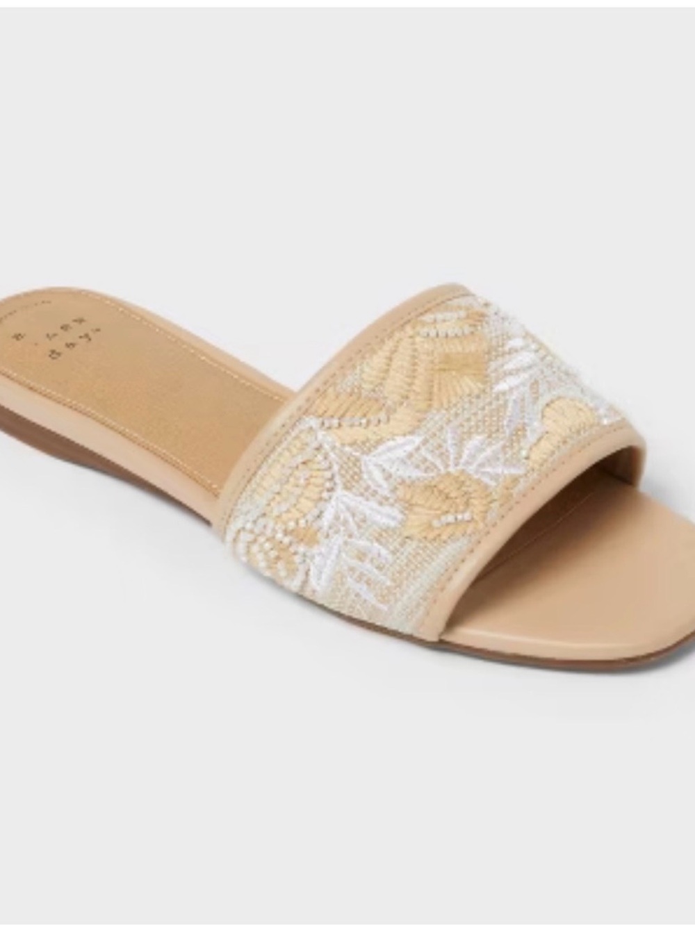 a new day Beige Embroidered Beaded Slide Sandals